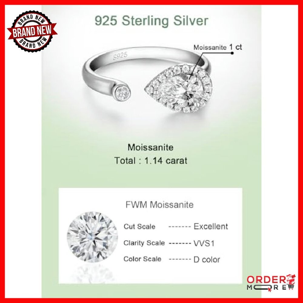 Adjustable Moissanite Engagement Ring Sterling Si… - image 7